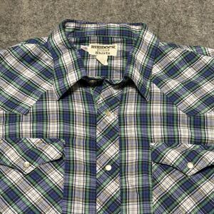 Vintage 80s Ruddock Western Pearl Snap Shirt Mens 18 35 Blue Plaid Cowboy USA